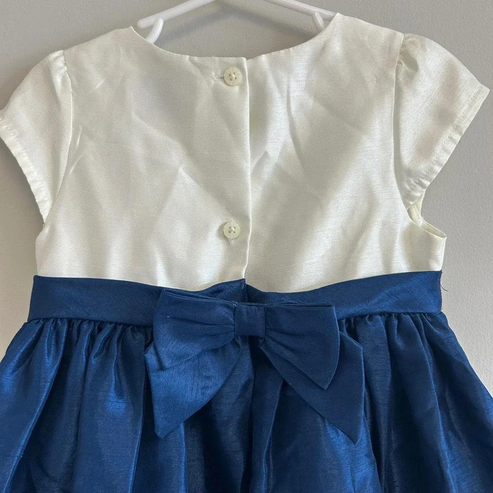 Gymboree‎ Girls Cream & Navy Blue Rhinestone Bow Dress 3T Special Occasion Party